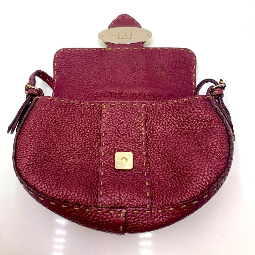 Auth Fendi Plum Selleria Leather Baguette Shoulder Bag Preloved Purse Excellent - Picture 5 of 14